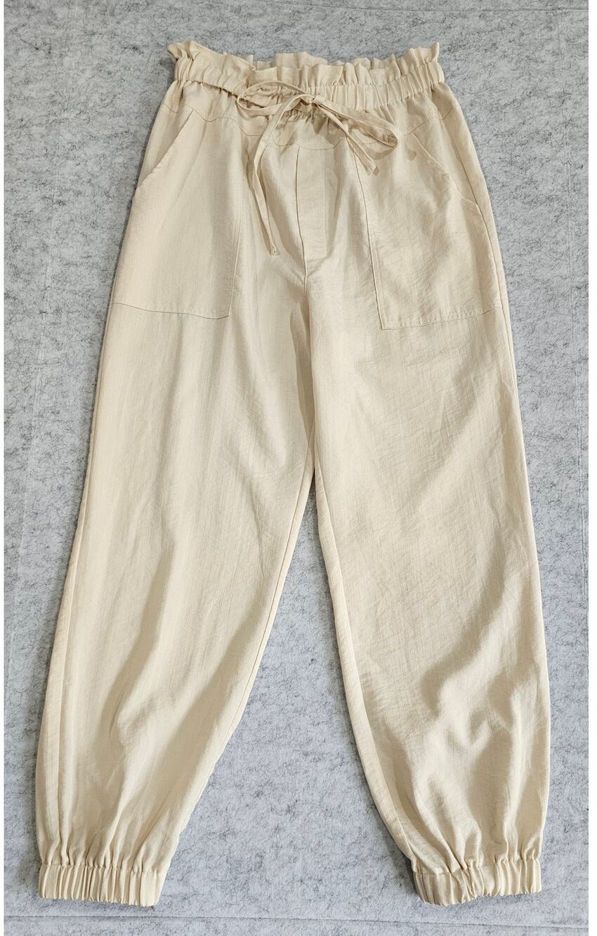 Mustard Seed Joggers, Paperbag Elastic Waist, Patch Pockets, Cream, New, Sz M